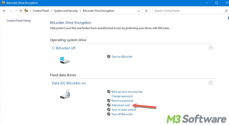 add smart card in BitLocker