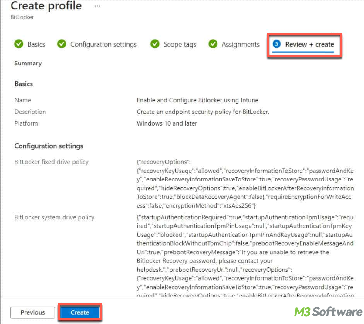 Create profile about Intune BitLocker