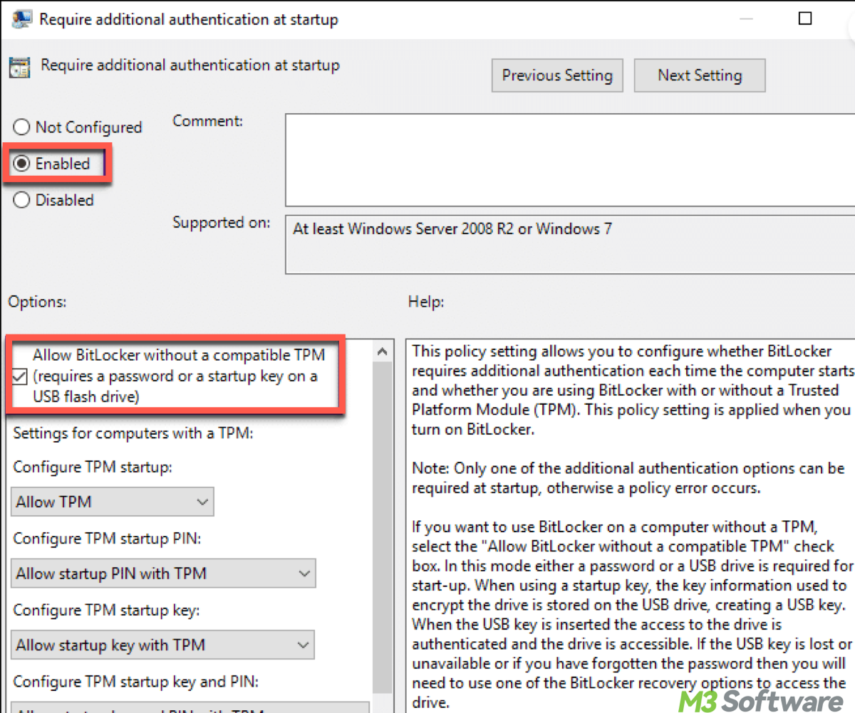 Enable BitLocker without TPM