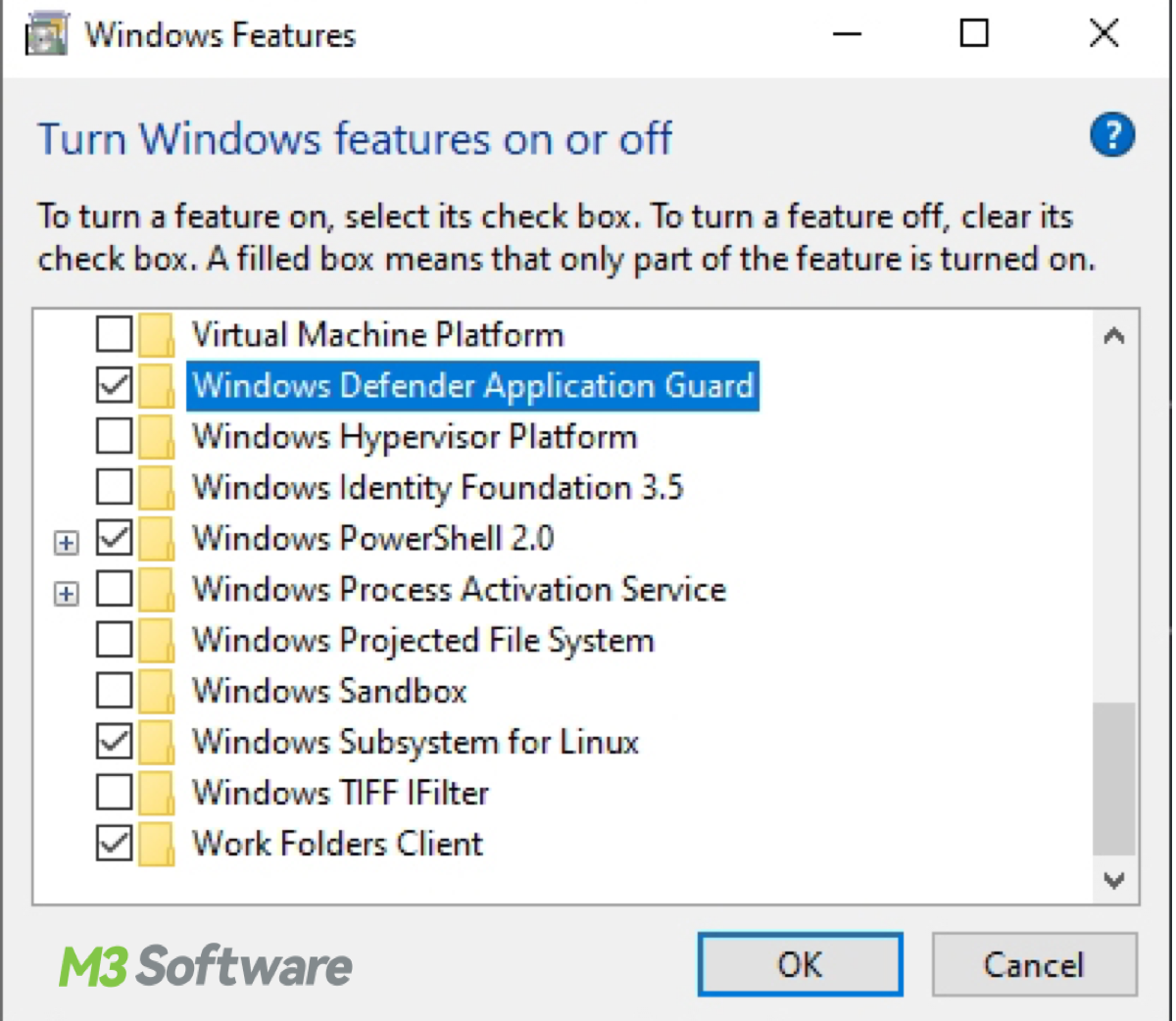 Enable WDAG in Windows Features