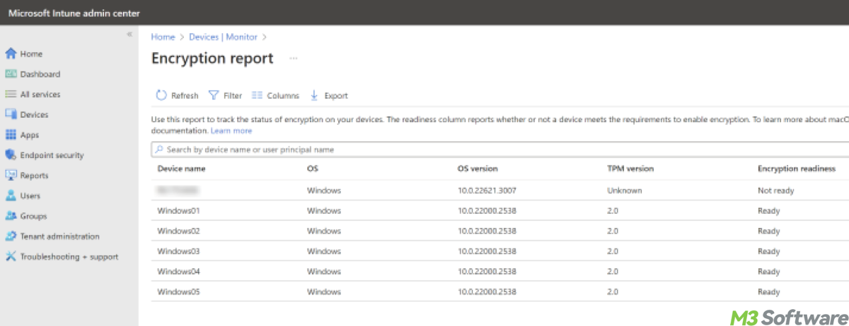 Encryption report within Intune BitLocker