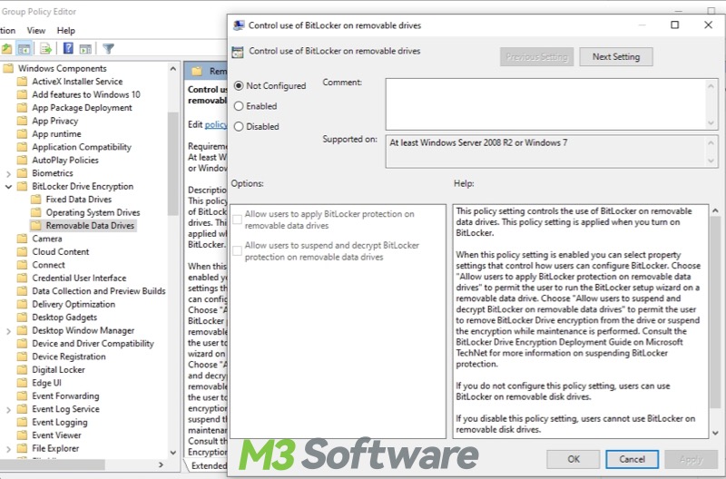 BitLocker Group Policy control use of BitLocker on removable drives