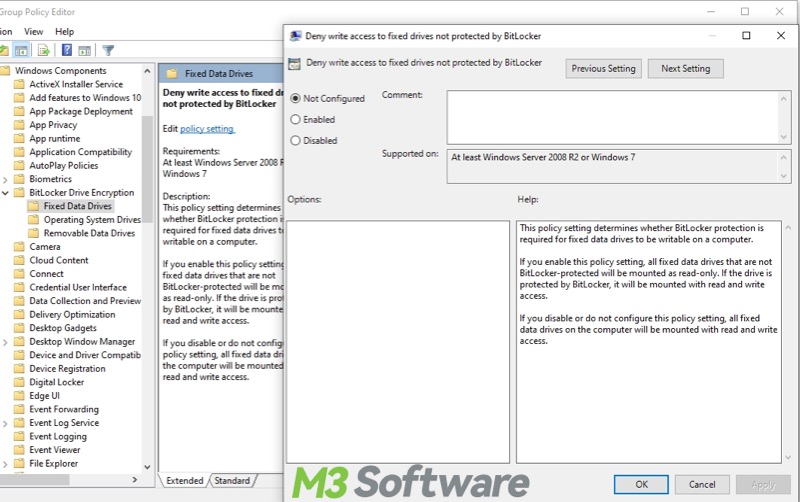 BitLocker Group Policy deny write access to fixed drives not protected by BitLocker