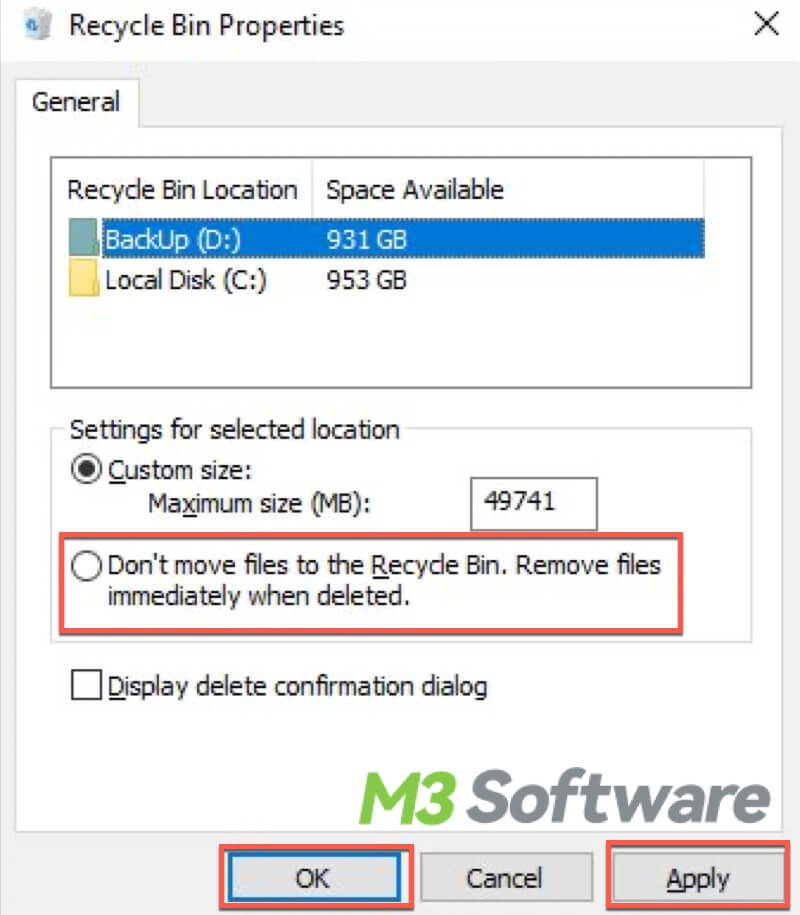 do not move files to Recycle Bin in Windows 10