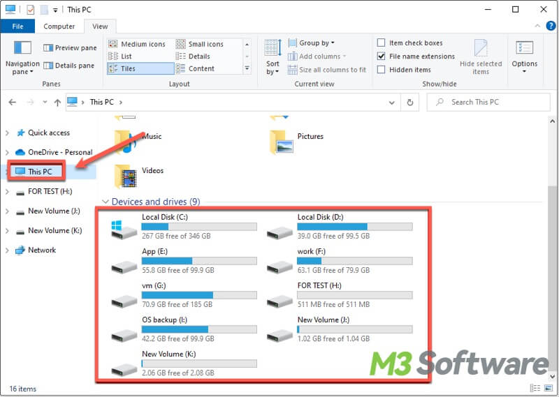 check disk partitions via File Explorer in Windows 10