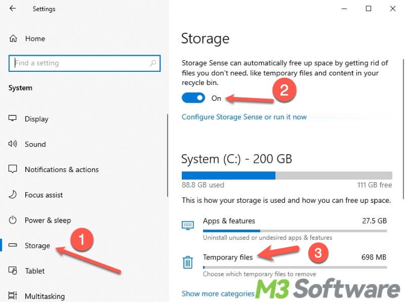 delete Windows temporary files in Storage Sense