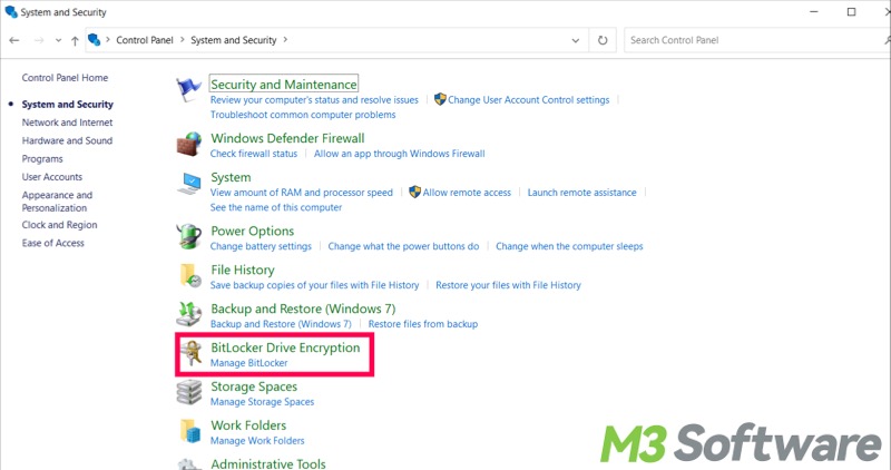BitLocker Drive Encryption via Control Panel