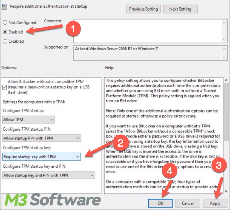 configure TPM startup key