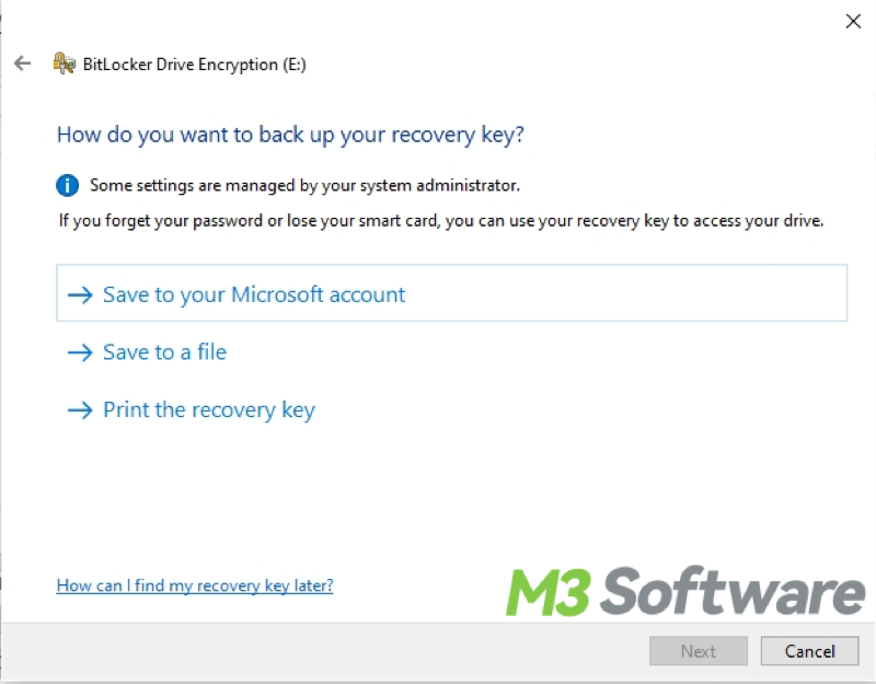 BitLocker how do you want to back up your recovery key