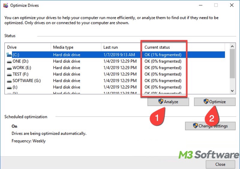 analyze and optimize fragmented HDD in Windows