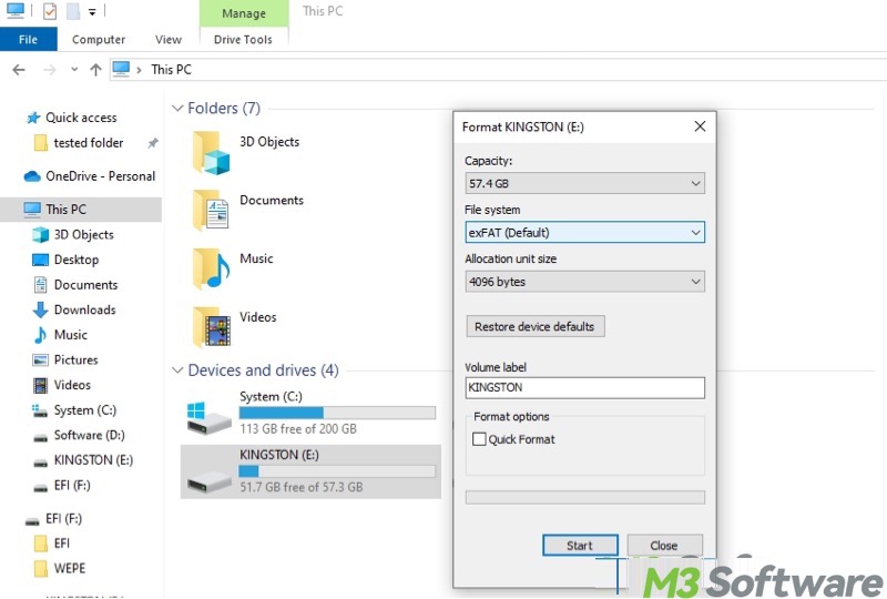 perform full format in File Explorer