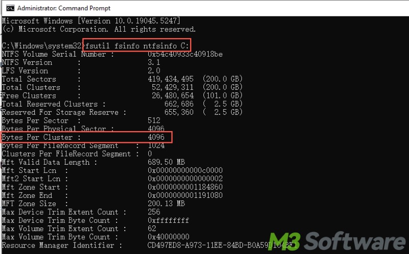 check ssd allocation unit size command prompt