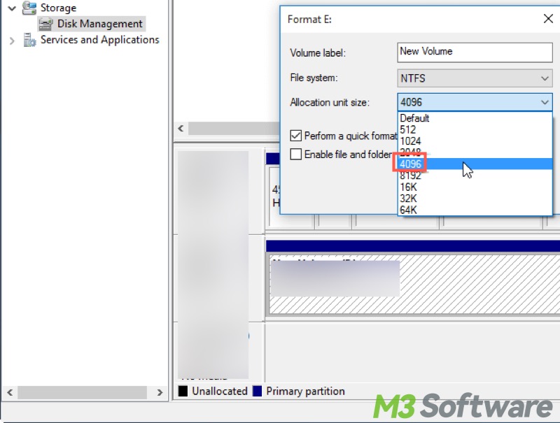 choose SSD allocation unit size in Disk Management