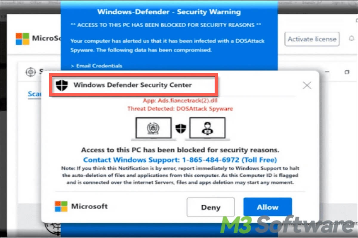 Windows Defender Security Warning scam