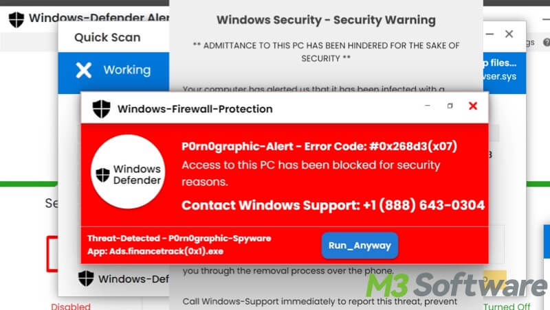 Windows Defender Security Warning scam