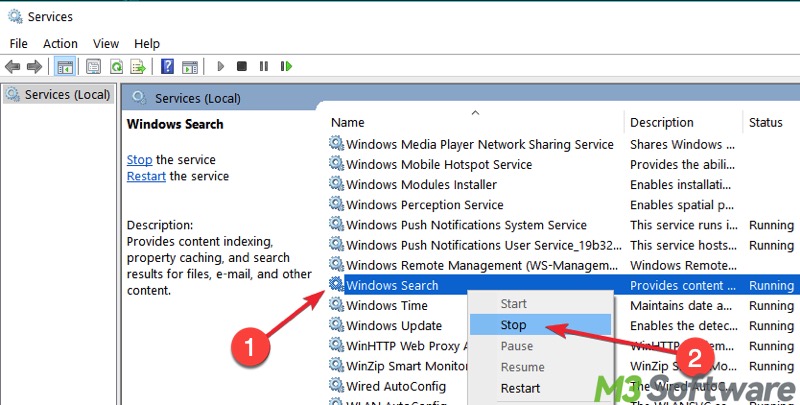 stop Windows Search service