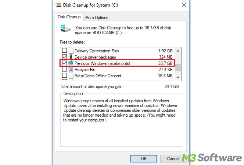 delete Windows old in Disk Cleanup