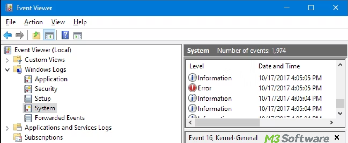 Windows logs in Event Viewer