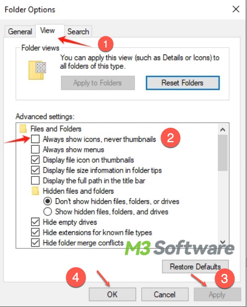 disable thumbnail cache via File Explorer in Windows 10