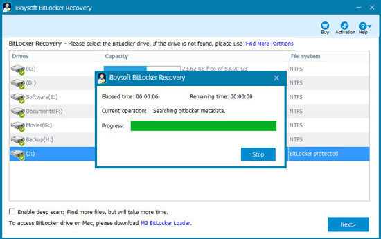 Scan data from inaccessible BitLocker encrypted drive