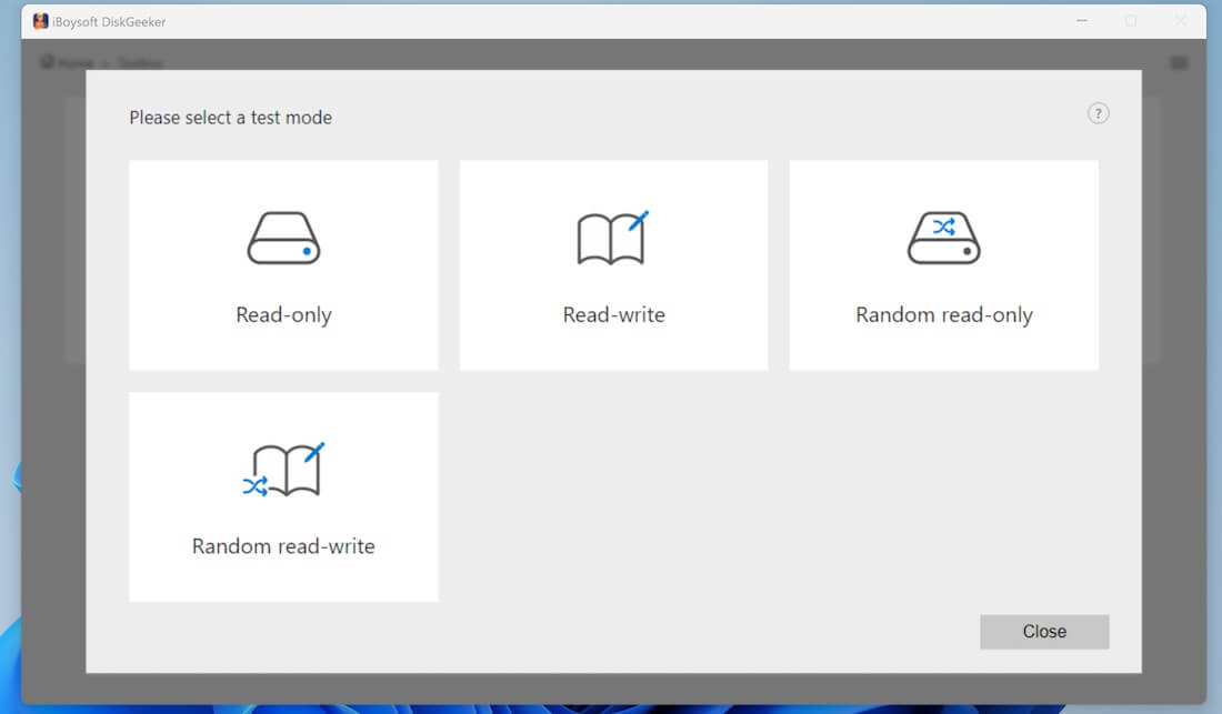 Disk speed test modes