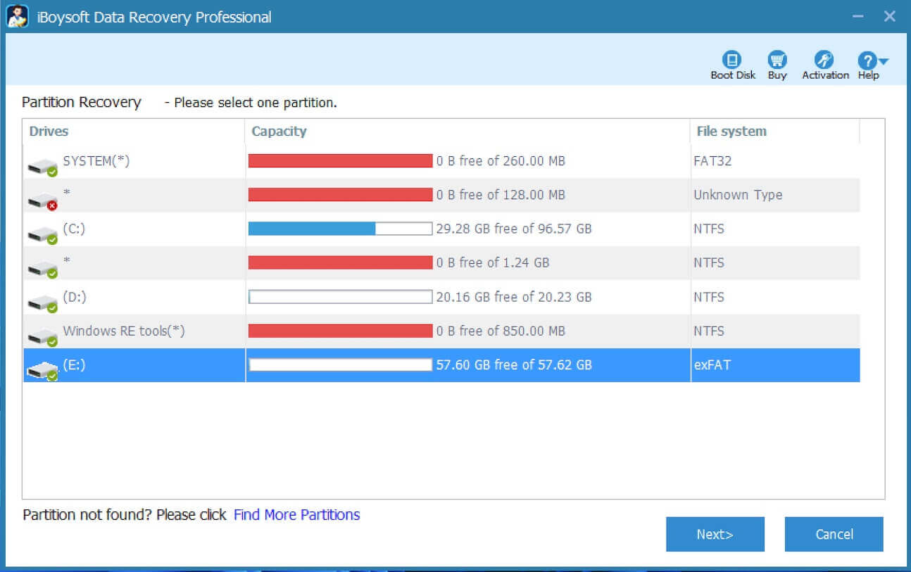 Select raw disk in Partition Recovery