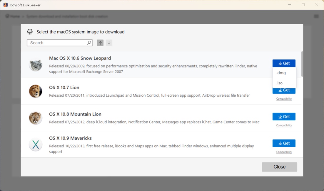 choose macOS image format