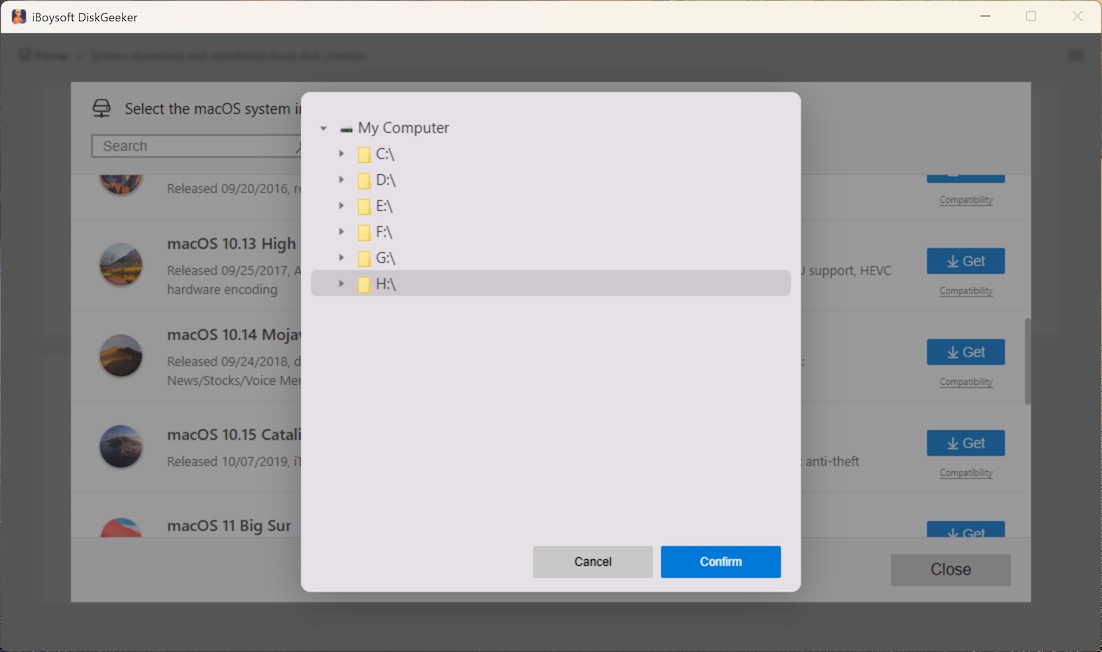 choose macOS image destination