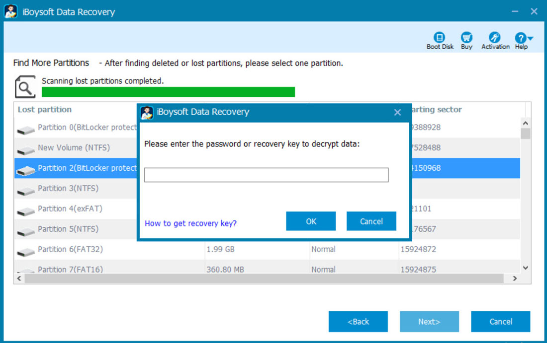 Lost bitlocker partition recovery