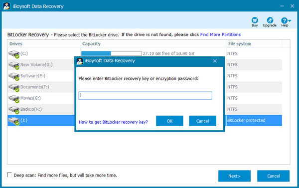 Scan lost data from BitLocker encrypted drive