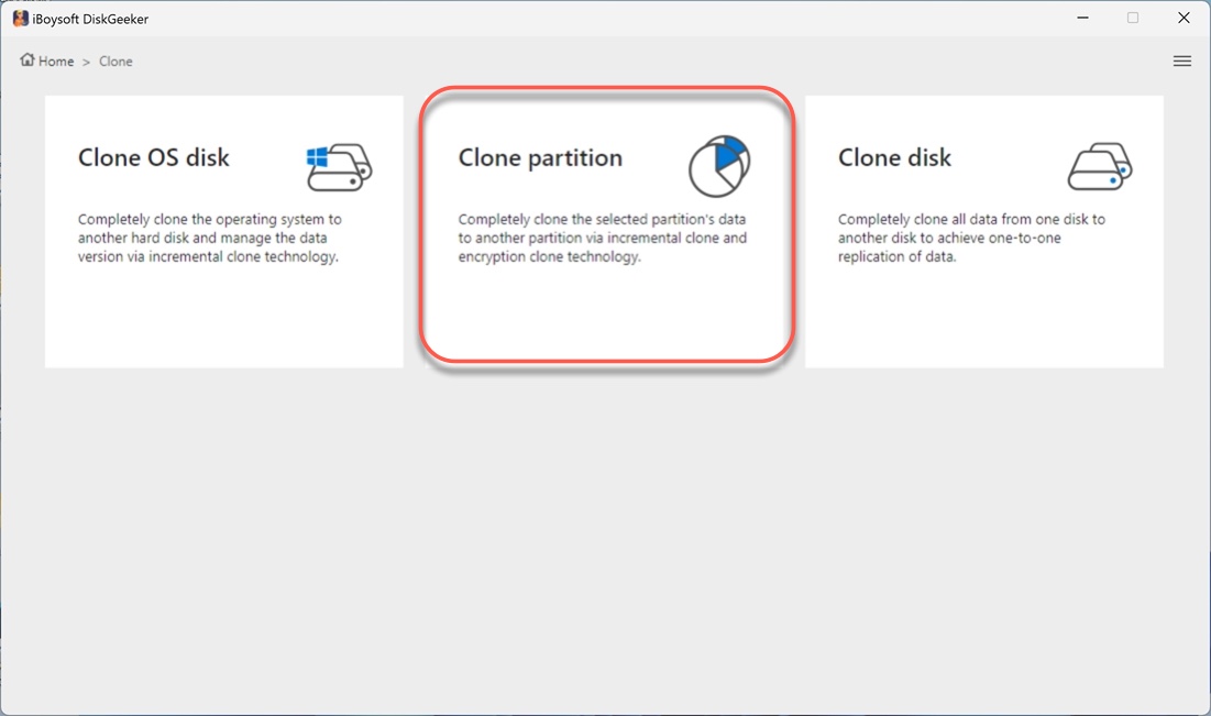 Select the Clone partition module
