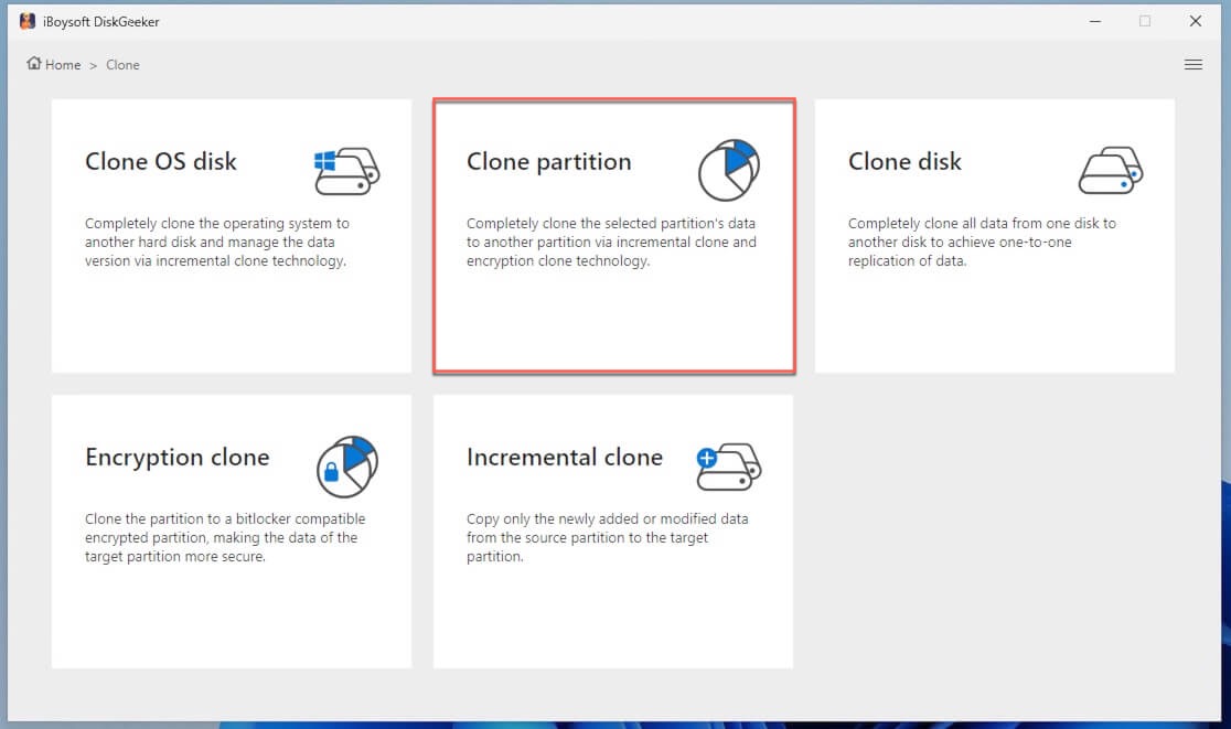 Select the Clone partition module