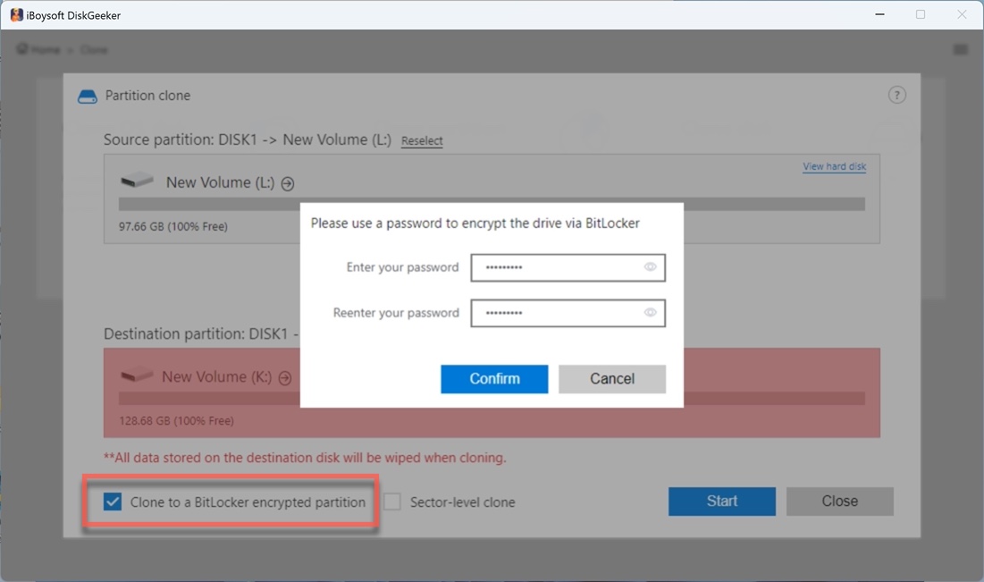 Clone to a BitLocker encrypted partition