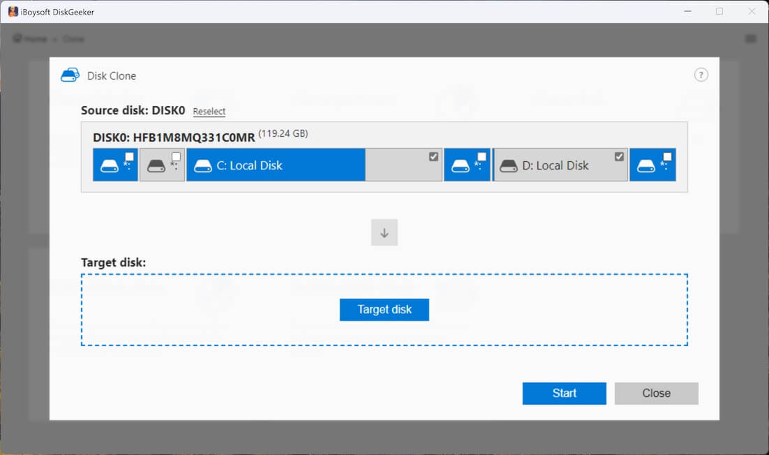 untick certain partitions on the disk