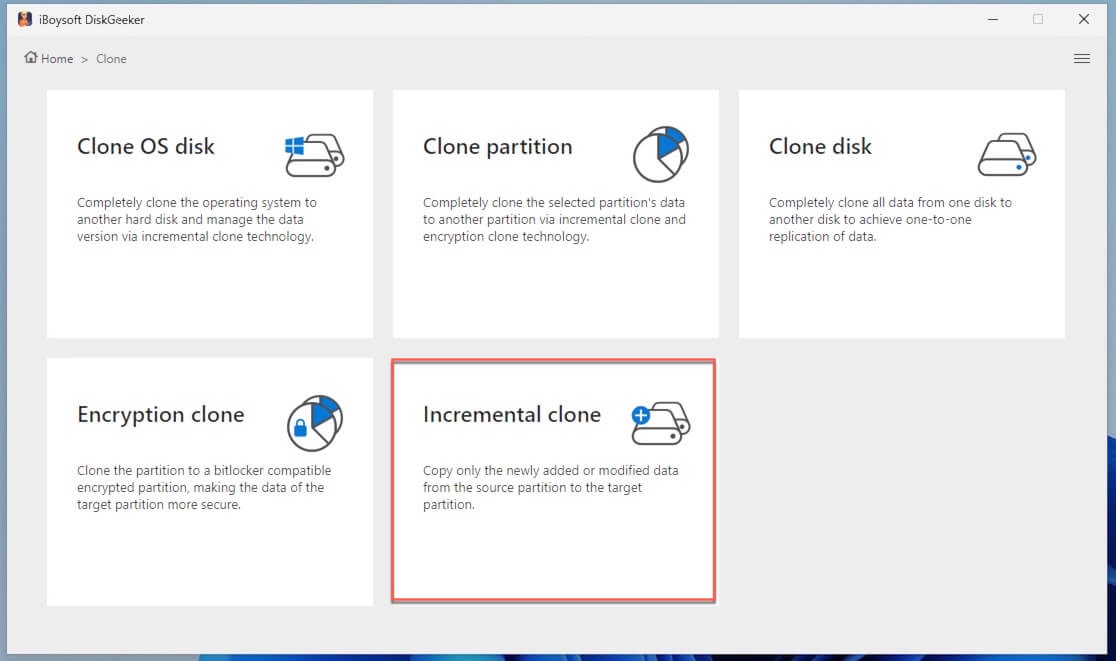 Select the Incremental clone module