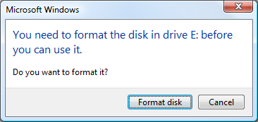 Disk/Drive not formatted error