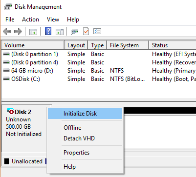 Select Initialize Disk