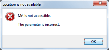 Drive is not accessible. The parameter is incorrect