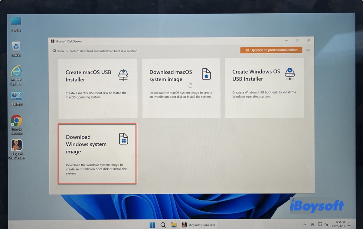 Tapping the Download Windows system image button