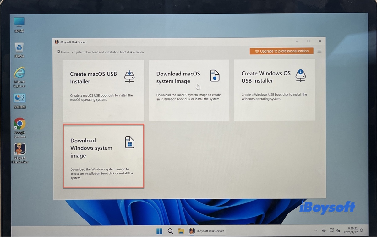 The Download Windows system image button