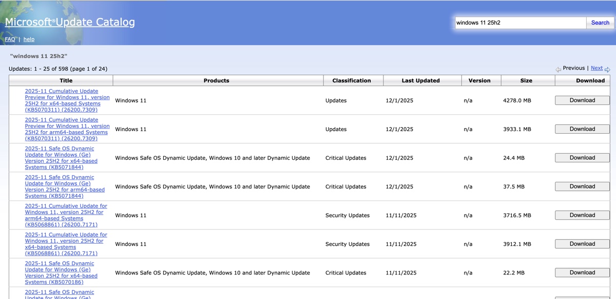 Downloading Windows 11 updats from Catalog