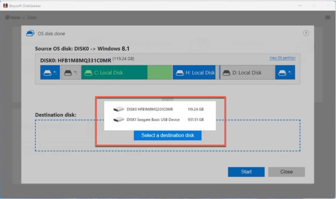 select a destination for Windows 8 1 OS partition